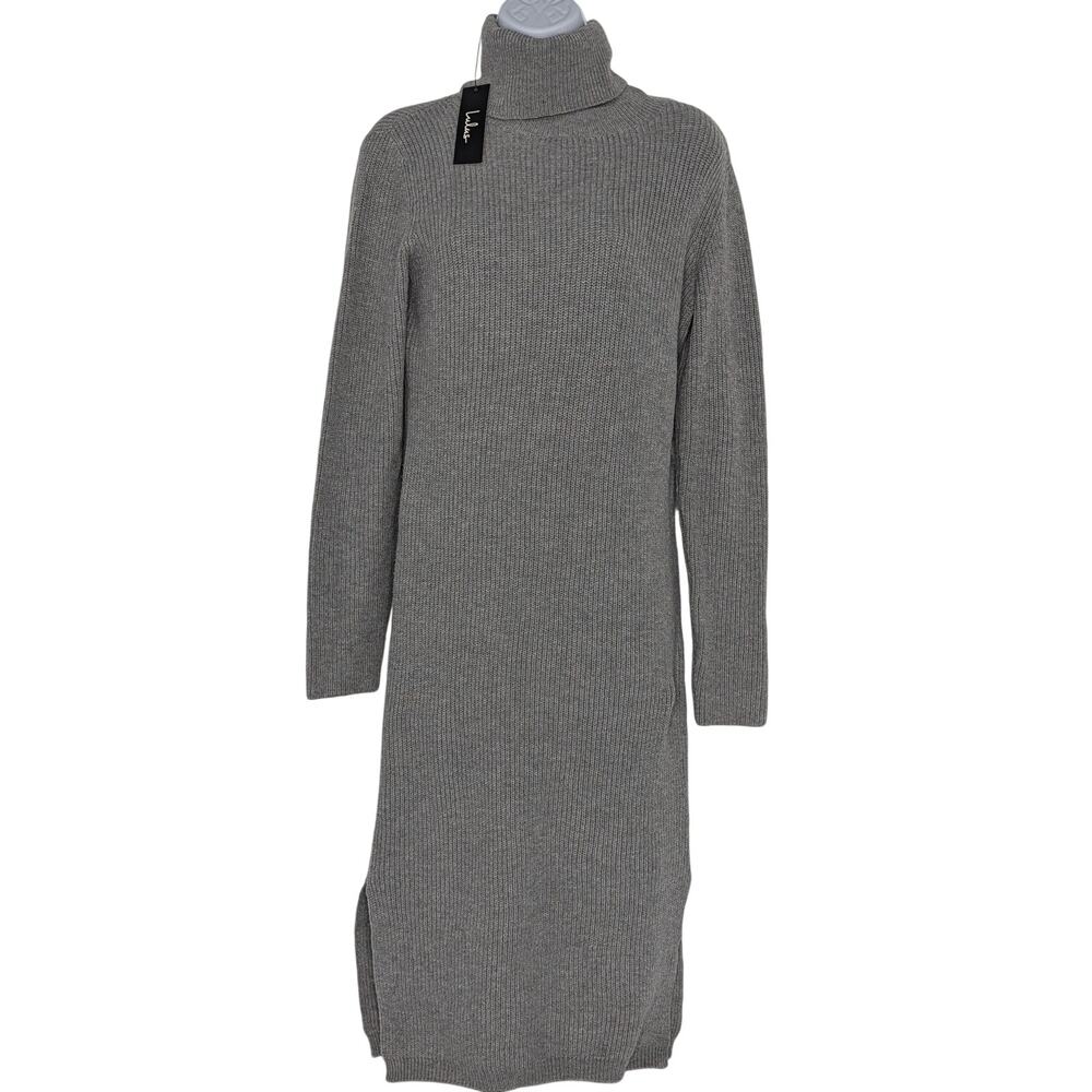 Lulus Sheerah Turtleneck Knit Sweater Dress Long Sleeve Gray - Picture 11 of 12